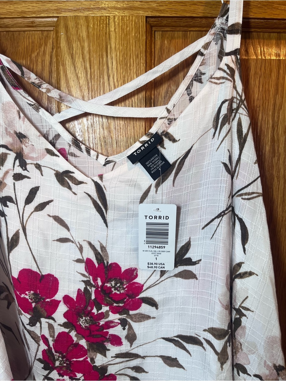 NWT Torrid 1(1X) Ivory Floral Double Layer Cami Adjustable spaghetti Straps - Picture 4 of 7